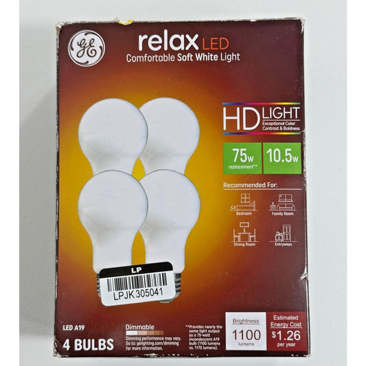 GE Relax HD LED Light Bulbs, 75 Watt, Soft White, A19 Bulbs, 4pk