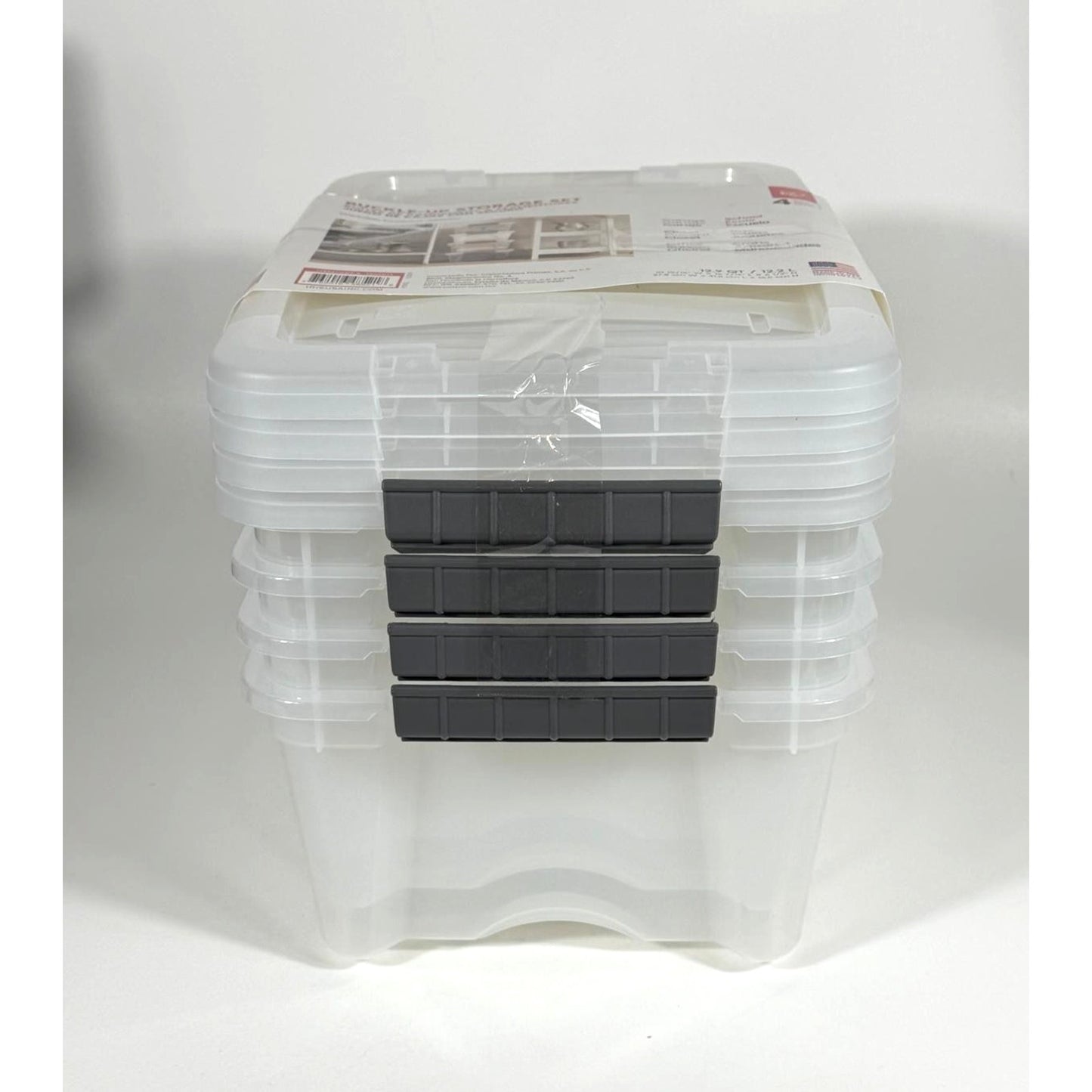 Iris Buckle-Up Storage Set 12.9 Quart 4 Pack Clear Plastic Storage Boxes W/ Lids
