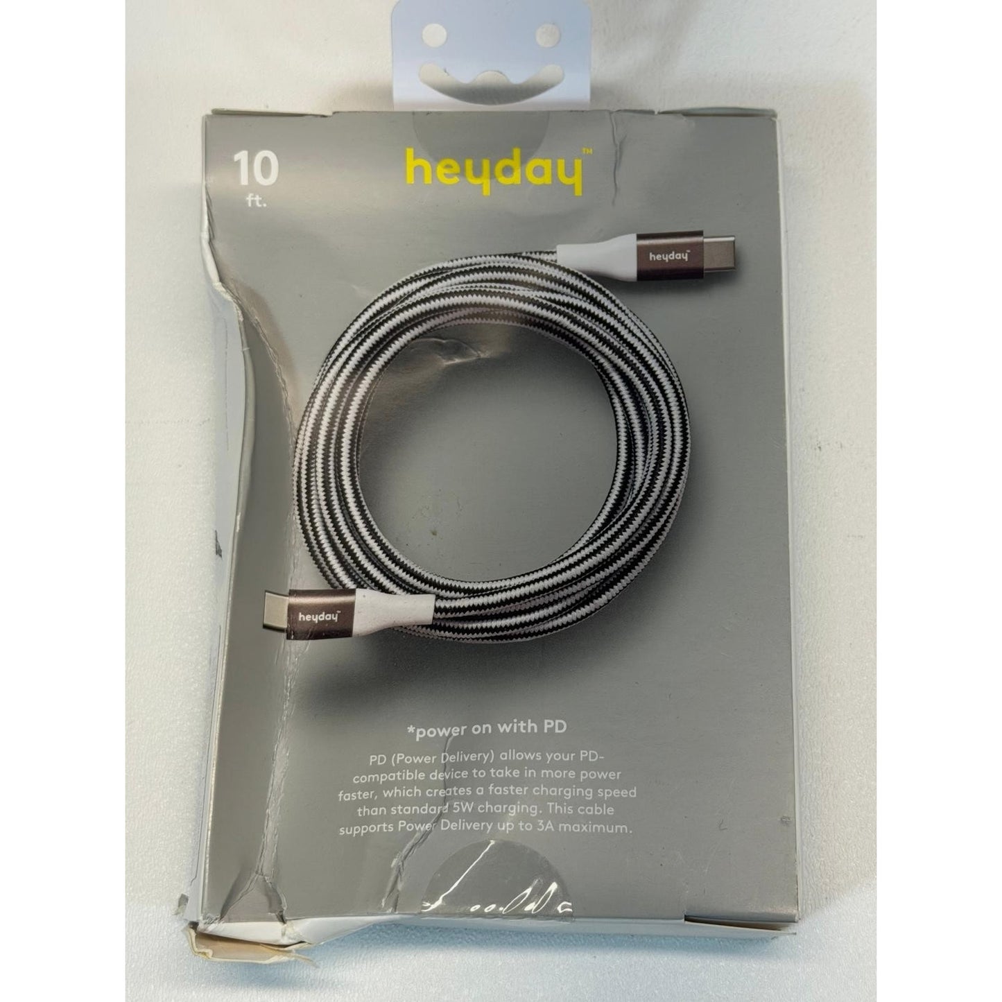 Heyday USB-C to USB-C Braided Cable 10ft Gunmetal Nylon Universal