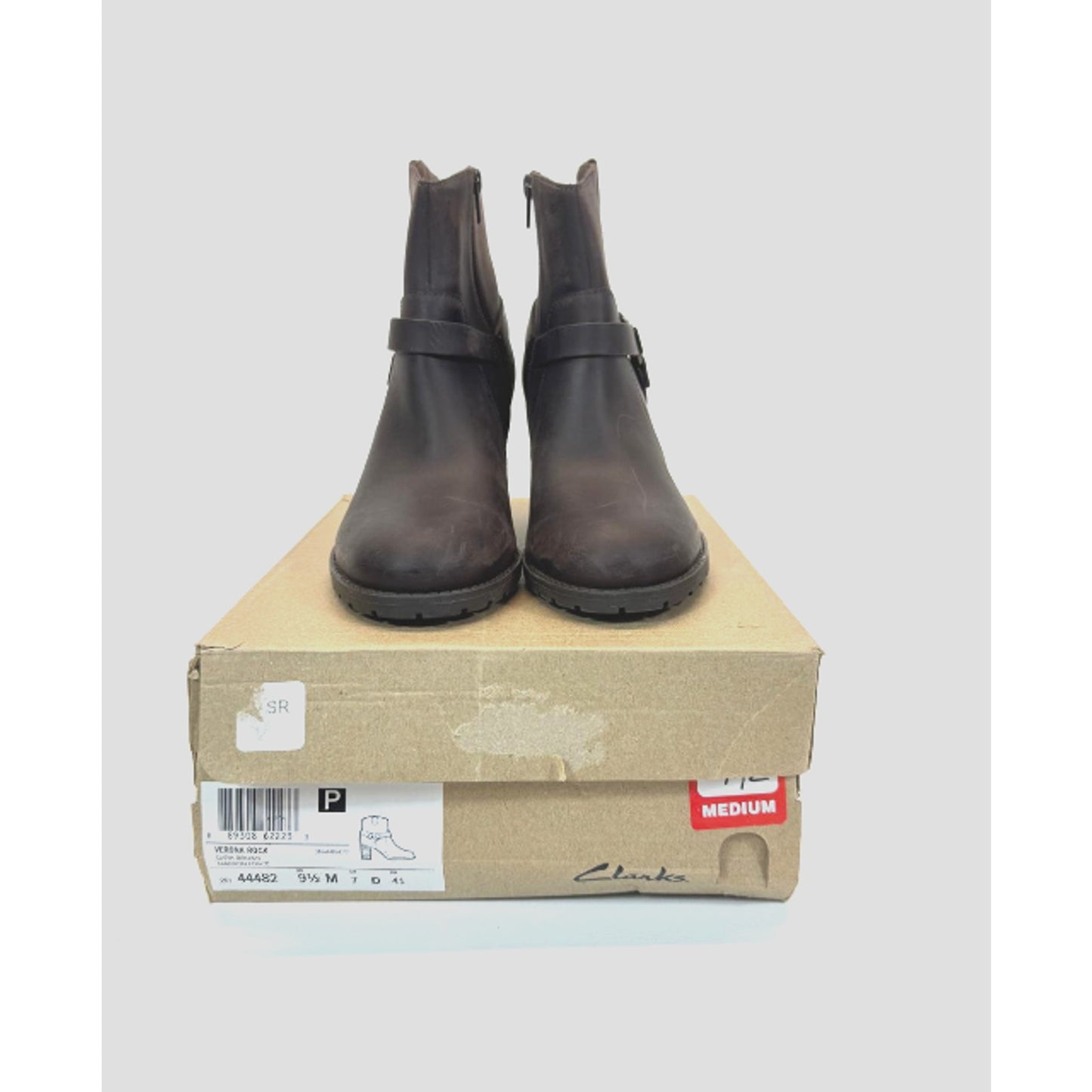 Clarks Verona Rock Ankle Leather Boots Brown Heeled Western Buckle Size 9.5