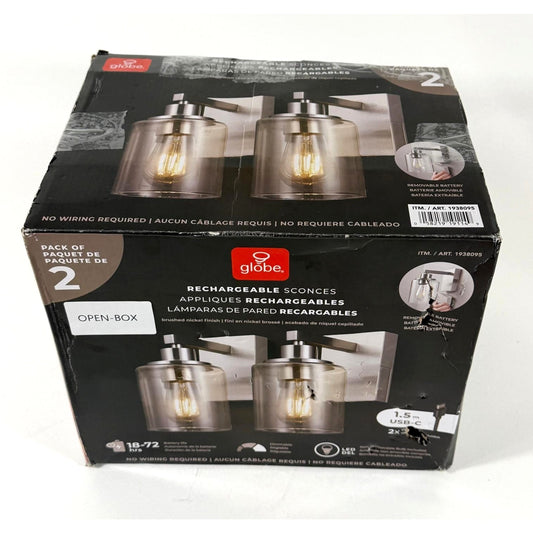 Globe Rechargeable Wall Sconces - Brushed Nickel Finish (Pack of 2)