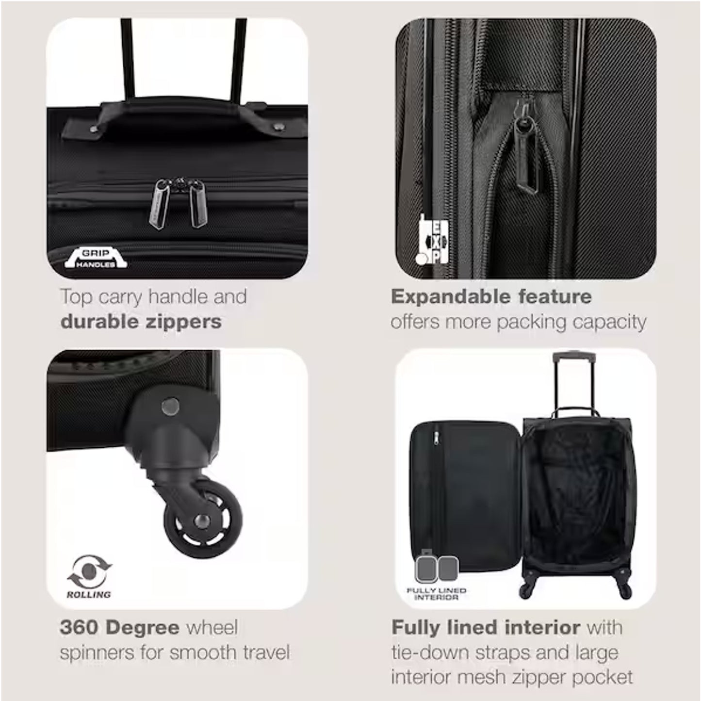 U.S. Traveler Forza 2PC Fabric Lightweight Carry-on & Tote Spinner Luggage Set