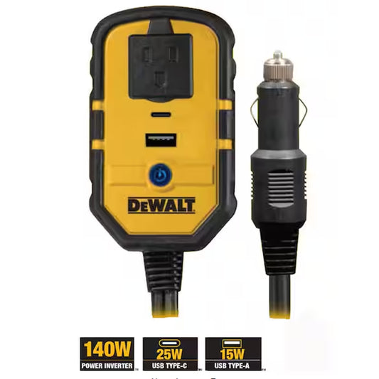 DEWALT 140-Watt Portable Car Power Inverter with Dual USB Ports