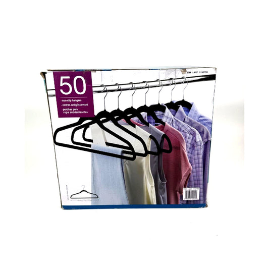 Flocked Hangers Space Saving Non Slip Hangers 50 Pack Black