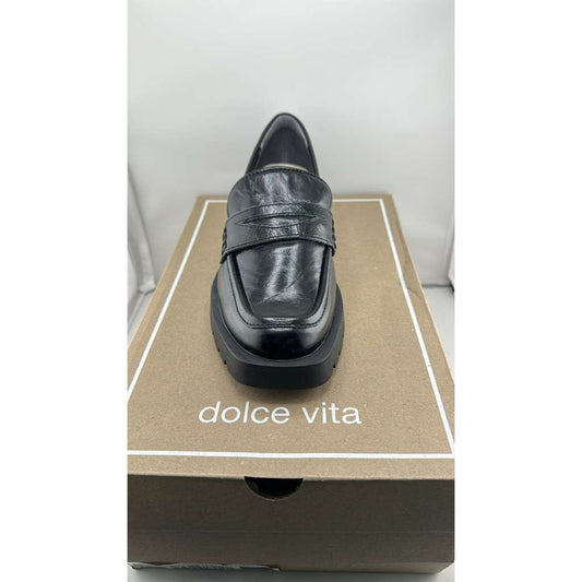 Dolce Vita Women's Elias Lugged Sole Raised Square Toe Loafer, Black Size 7.5M