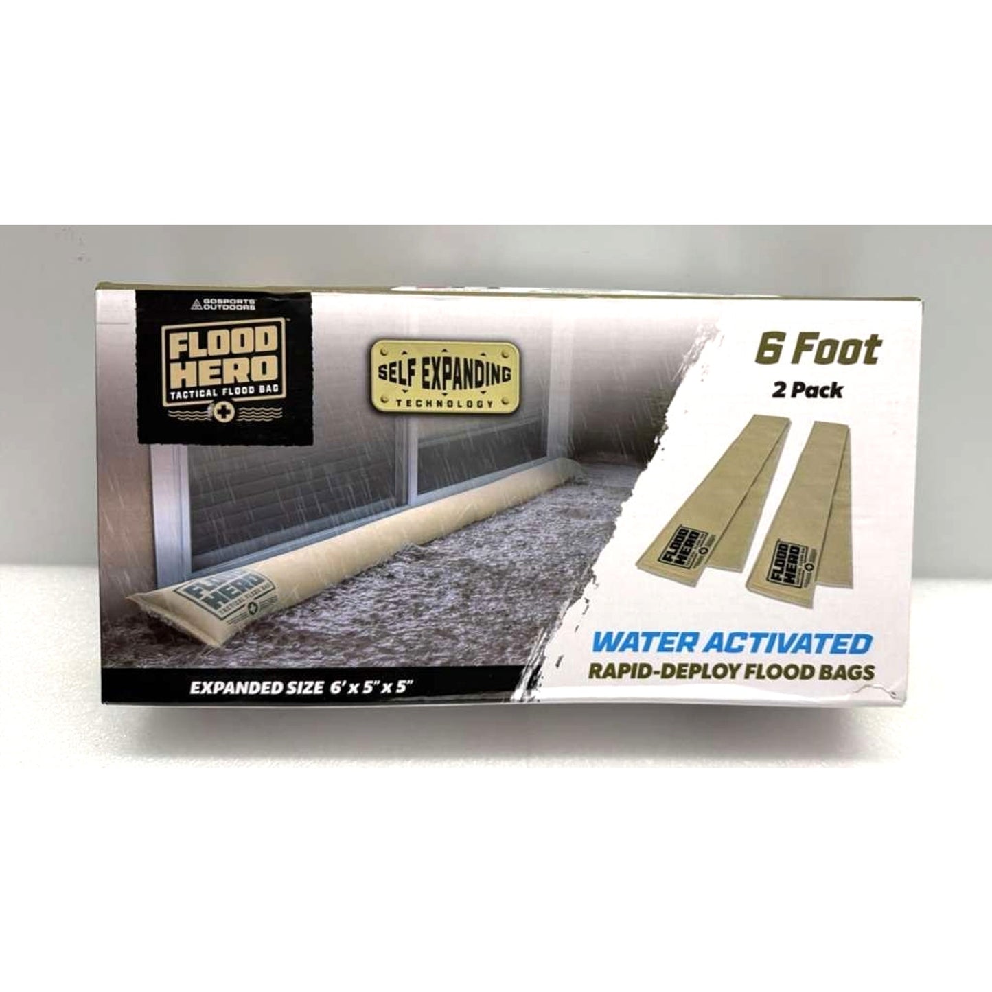 Flood Hero 6 ft Water Activated Sandbags - 2 Pack Flood Bag Barriers for Home