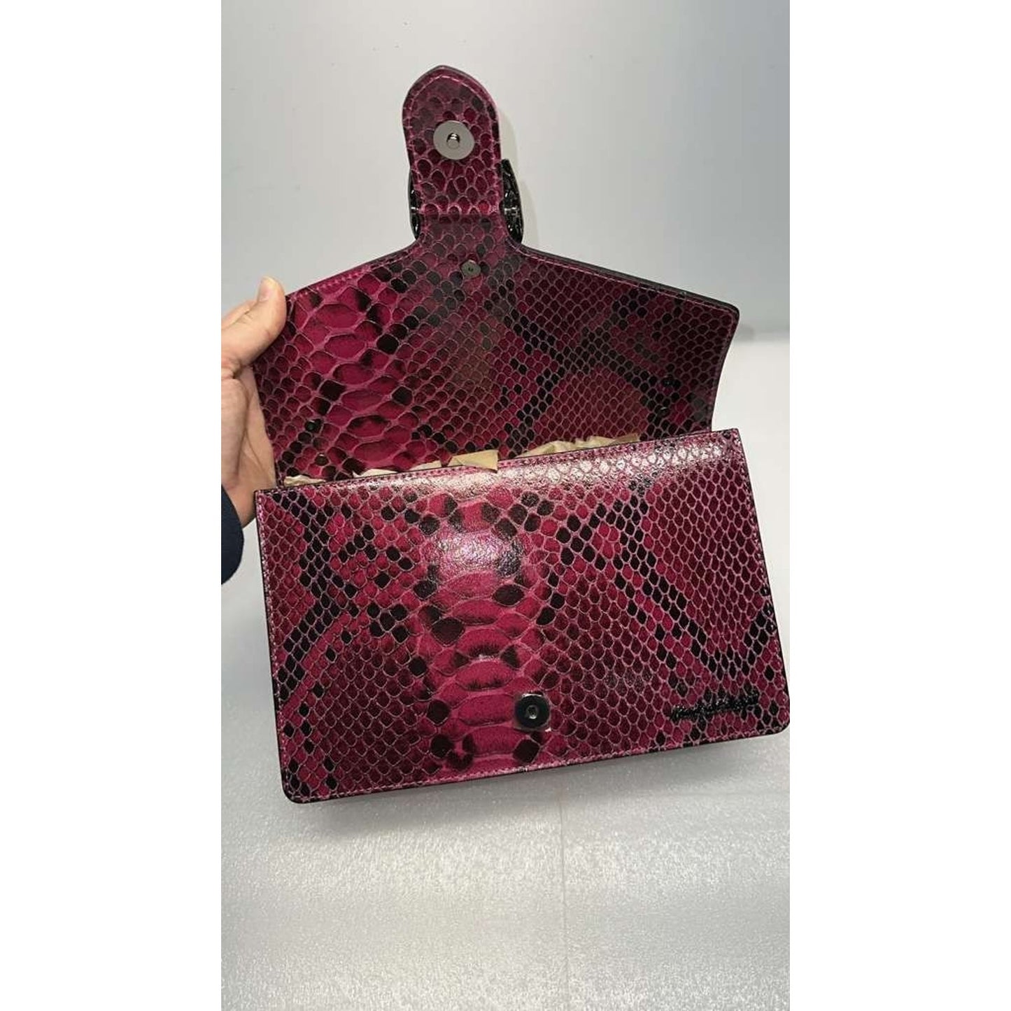 Marina Galanti Pink/Gunmetal Italian Croc Leather Handbag Vera Pelle "NWT"