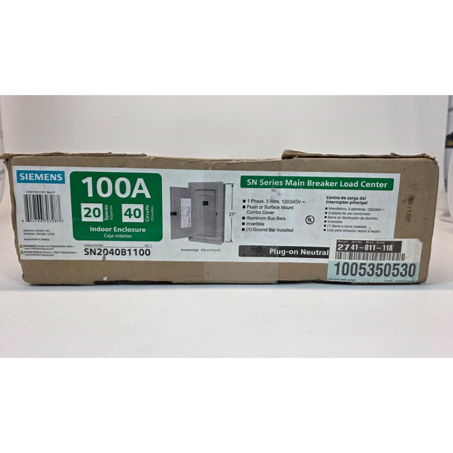 Siemens SN Series 100 Amp 20-Space 40-Circuit Indoor Main Breaker Load Center