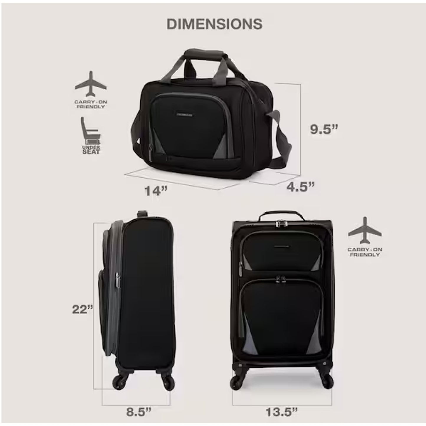 U.S. Traveler Forza 2PC Fabric Lightweight Carry-on & Tote Spinner Luggage Set