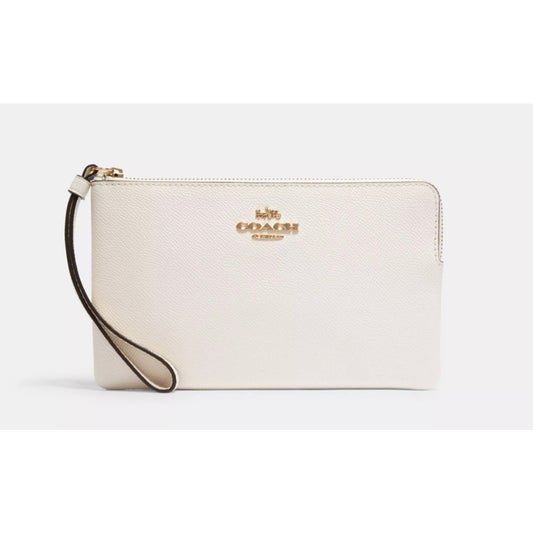 Coach Womens Crossgrain Leather Corner Zip Wristlet Chalk New 58032