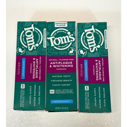 3 PACK - Tom's Of Maine Vegan Antiplaque Whitening Natural Toothpaste Peppermint