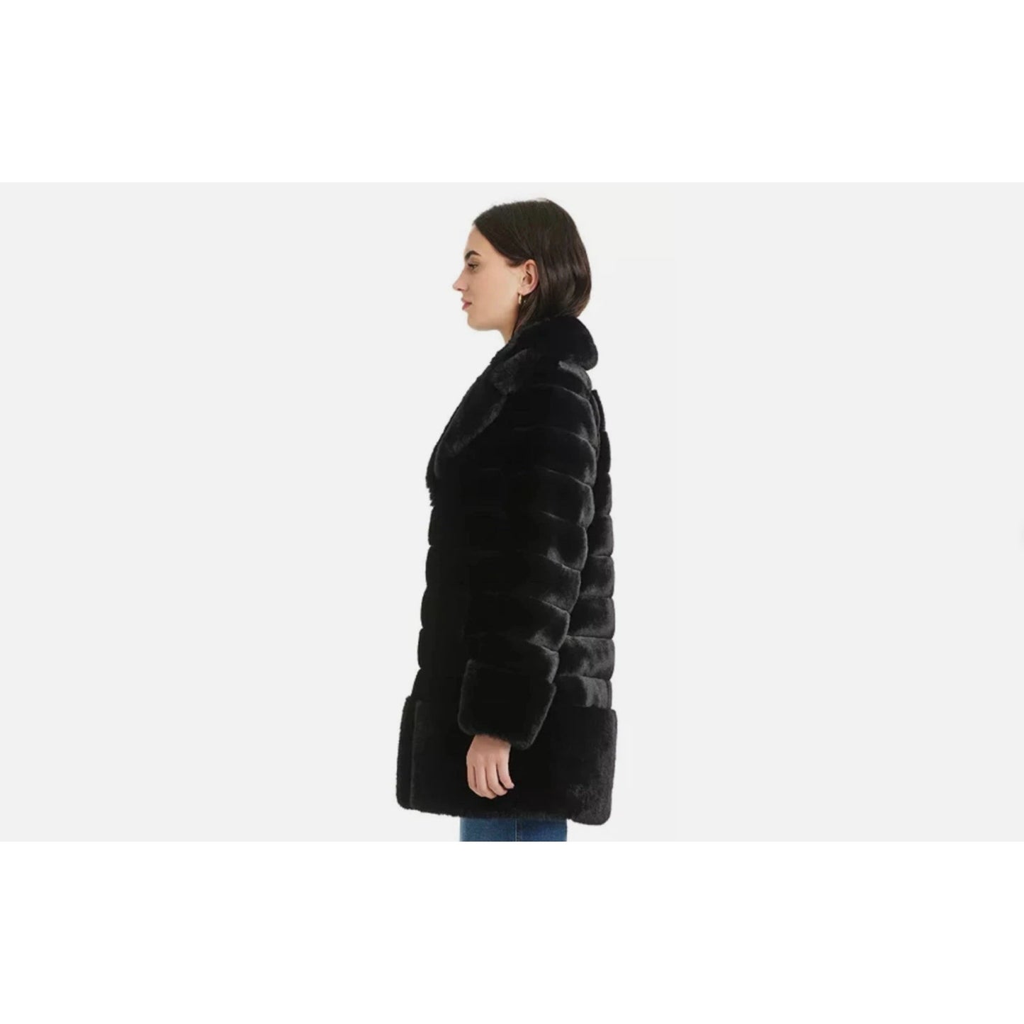 Jones New York Luxurious Black Faux Fur Coat Size L