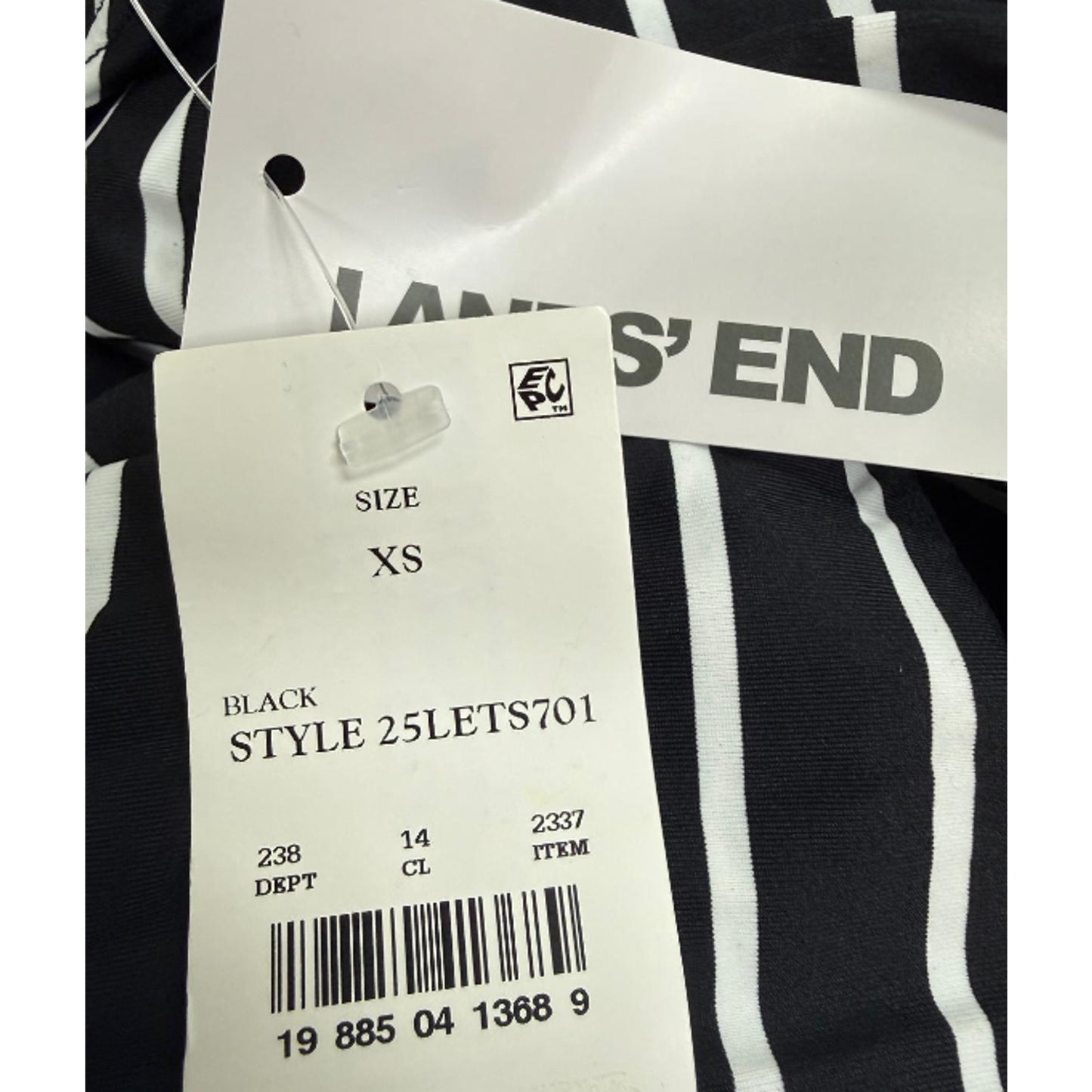 Lands' End Swim Cover Up Dress Sleeveless Mock Neck Zip Black Stripe Size XS