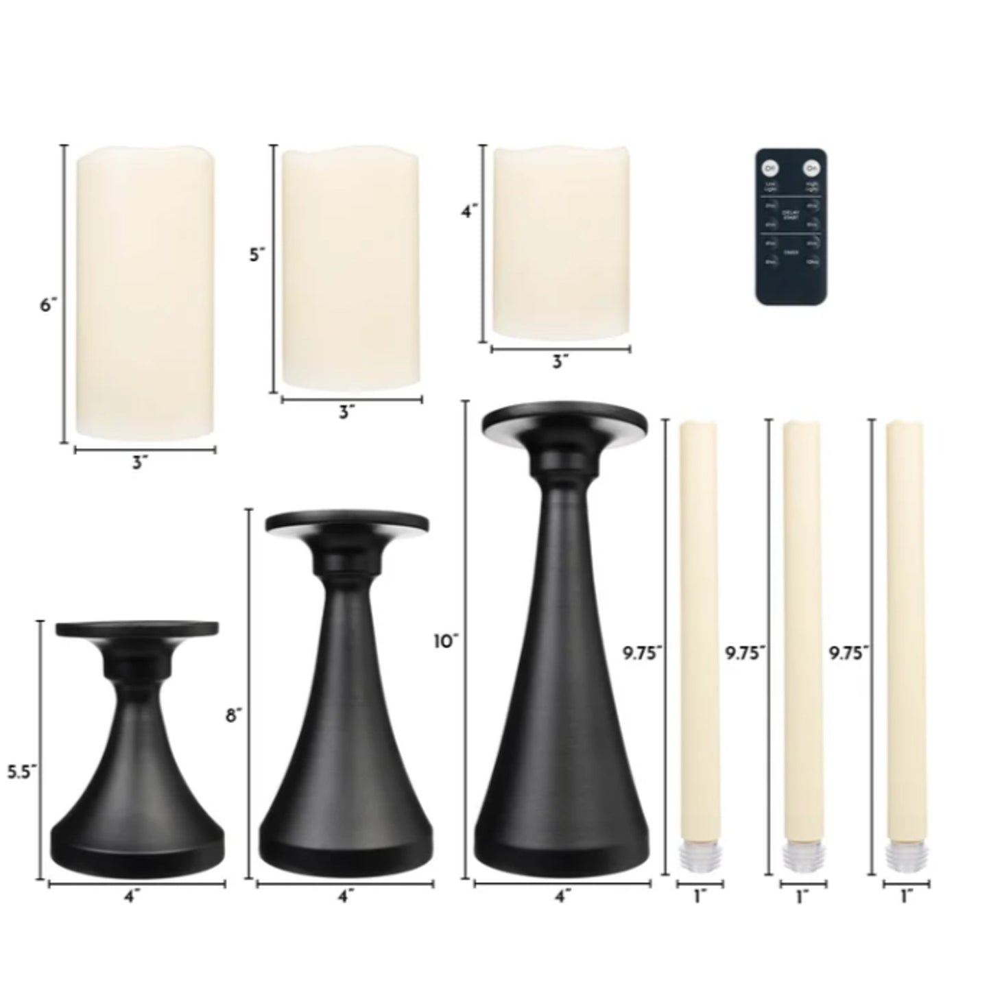 Fusion Tapers, Pillars, Holders and Remote, 9-piece Set
