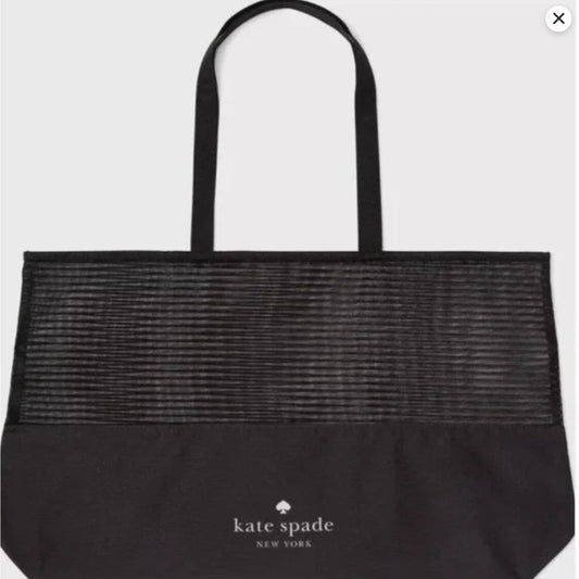 New Kate Spade Black Stripe Mesh Tote 25" x 15" XLarge Shopping Tote