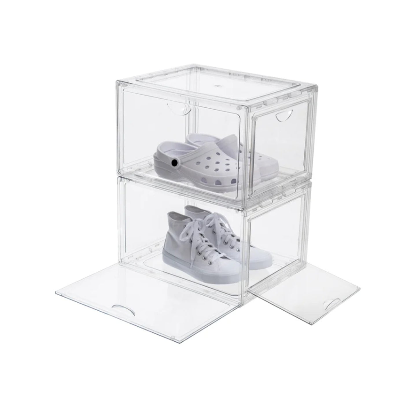 Stackable Shoebox Organizer 4-pack Clear Magnetic Door Storage