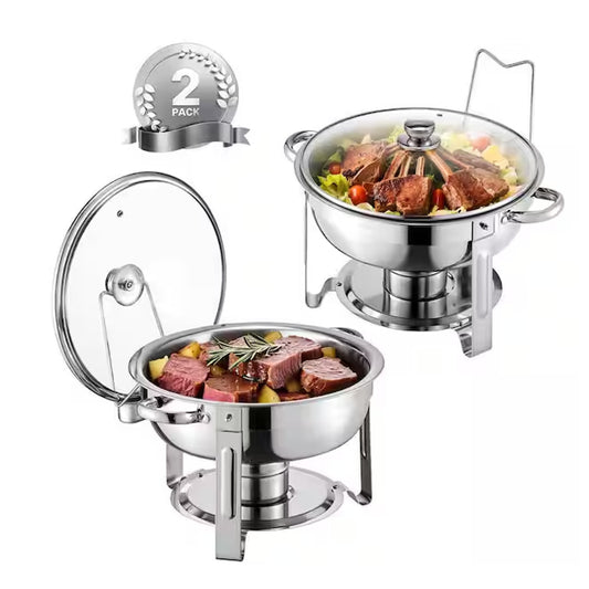 SVOPES 5 Qt 2 Pack Round Chafing Dish Buffet Set Full-Size Pan Stainless Steel