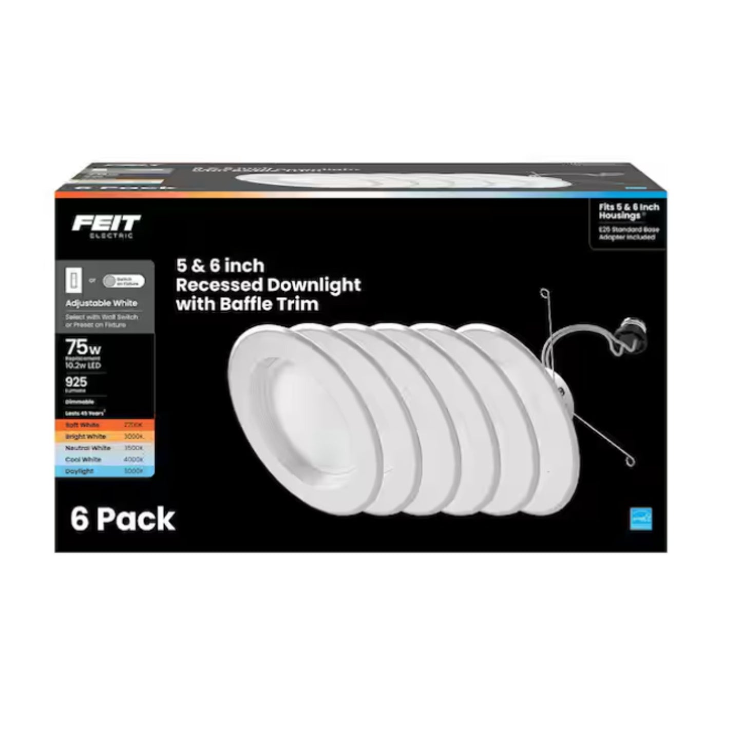 FEIT Electric 5/6" LED Recessed Downlight Kit 6-Pack Dimmable Adjustable White