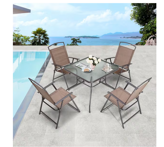 5-Piece Metal Square Outdoor Dining Set in Brown