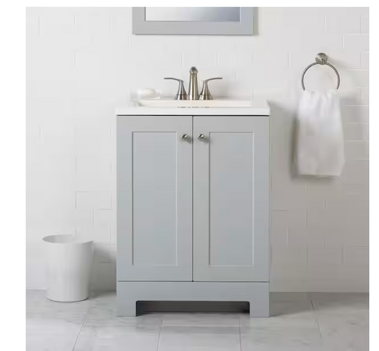 25 in. Single Sink Pearl Gray Bath Vanity with White Cultured Marble Top (Assembled)