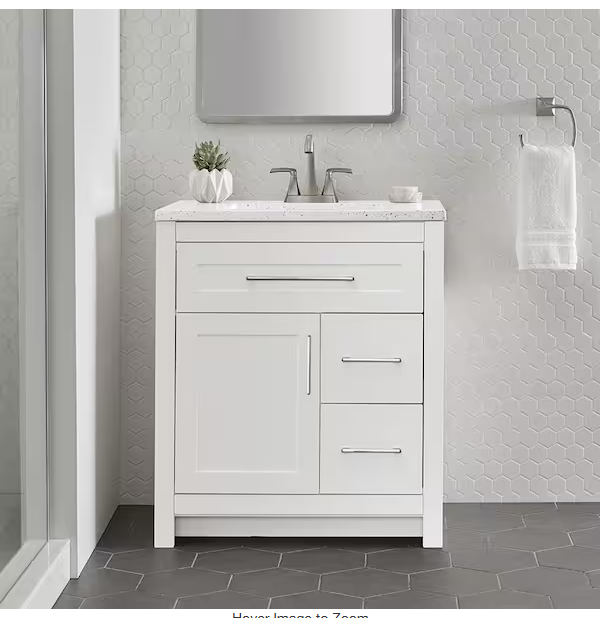 Clady 31 in. Single Sink White Bath Vanity with Silver Ash Cultured Marble Top (Assembled)