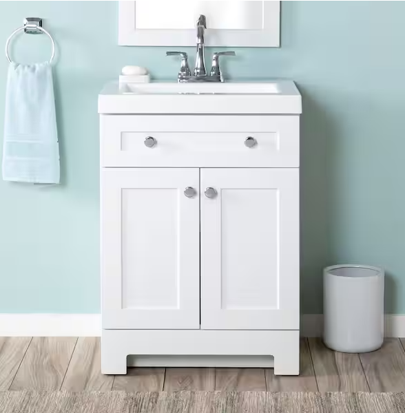 Everdean 25 in. Single Sink White Bath Vanity with White Cultured Marble Top (Assembled)
