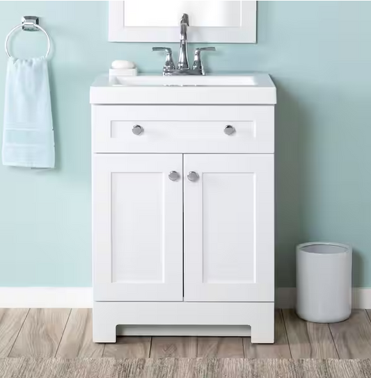 Everdean 25 in. Single Sink White Bath Vanity with White Cultured Marble Top (Assembled)