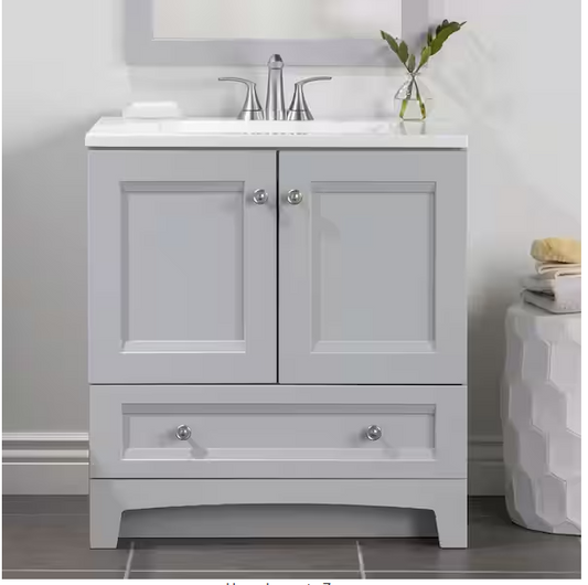 Delridge 31 in. Single Sink Pearl Gray Bath Vanity with White Cultured Marble Top (Assembled)