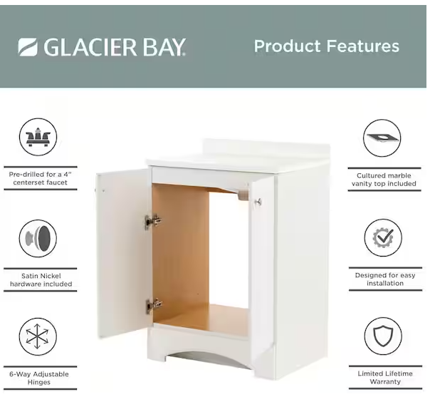 25 in. Single Sink White Bath Vanity with Cultured Marble Top (Assembled)