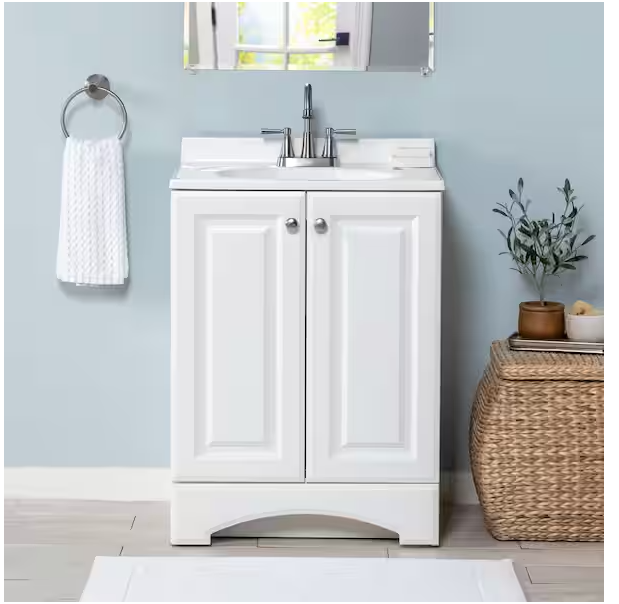 25 in. Single Sink White Bath Vanity with Cultured Marble Top (Assembled)
