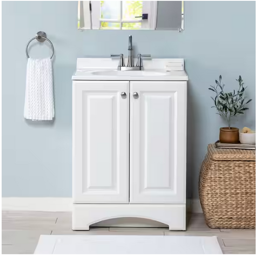 25 in. Single Sink White Bath Vanity with Cultured Marble Top (Assembled)