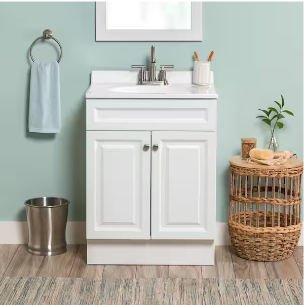 25 in. Single Sink White Bath Vanity with White Cultured Marble Top (Assembled)