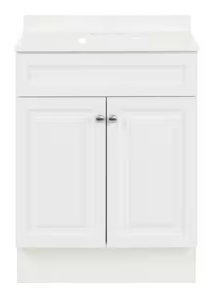 25 in. Single Sink White Bath Vanity with White Cultured Marble Top (Assembled)