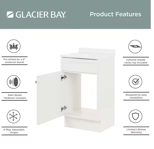 19 in. Single Sink White Bath Vanity with White Cultured Marble Top (Assembled)