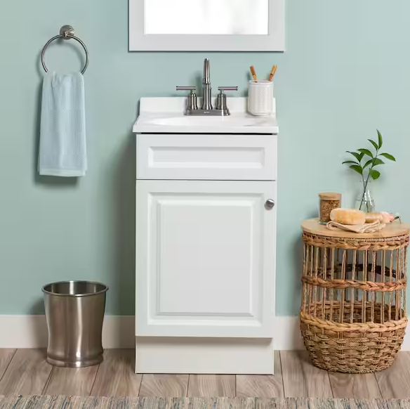 19 in. Single Sink White Bath Vanity with White Cultured Marble Top (Assembled)