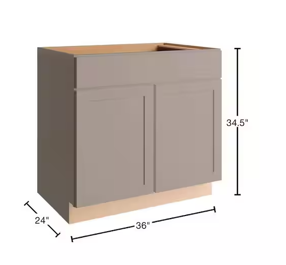 Courtland 36 in. W x 24 in. D x 34.5 in. H Assembled Shaker Base Kitchen Cabinet in Sterling Gray