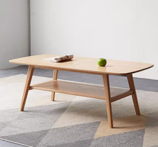 39.37 in. Natural Oak Rectangle 100% Solid Wood Low Coffee Table with Storage Shelf