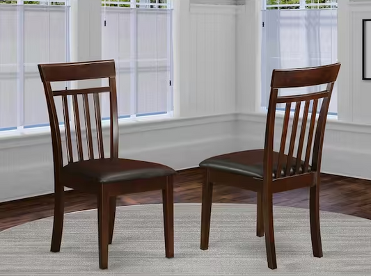 Mahogany Faux Leather Upholstered Wooden Chairs With Cushion, Set of 2