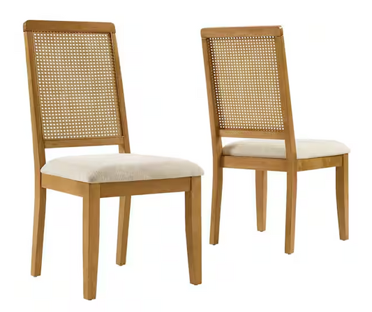 Arlo Faux Rattan and Wood Dining Side Chairs - (Set of 2) in Natural Natural Heathered Weave Light Beige
