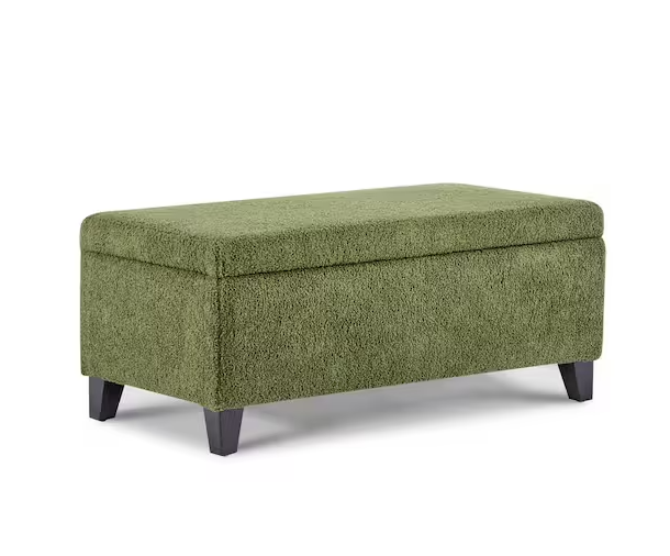 Breanna Modern Green Boucle Fabric Upholstery Storage Ottoman with Solid Wood Legs Flip-Top Lid