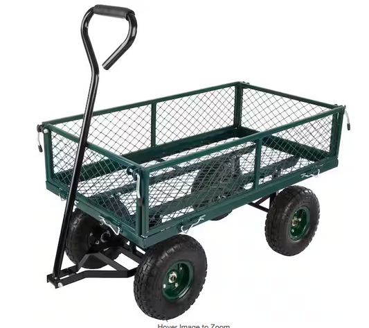 10.4 cu. ft. Steel and Rubber Wagon Garden Cart with 650 lbs. Capacity, Green