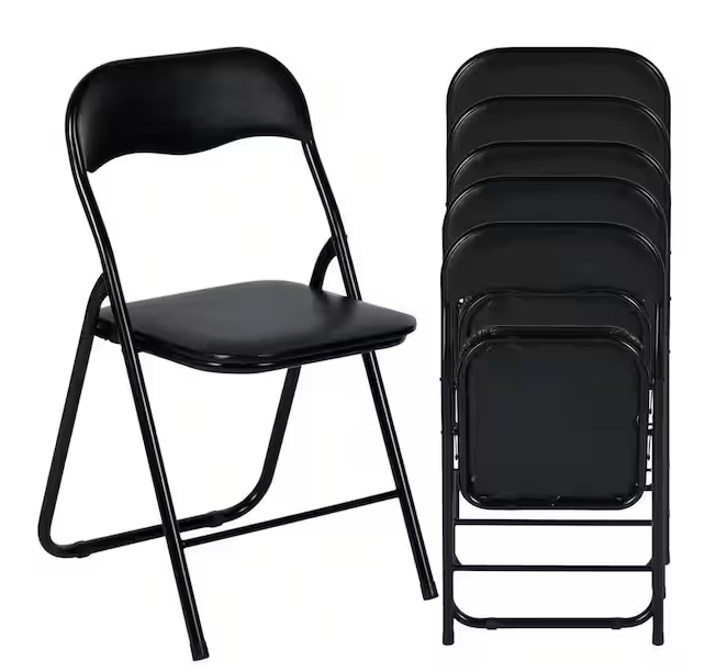 MAGOIU Black Metal Folding Utility Chair with Plastic Padded Seat and Steel Frame For Indoor and Outdoor (Set of 6)