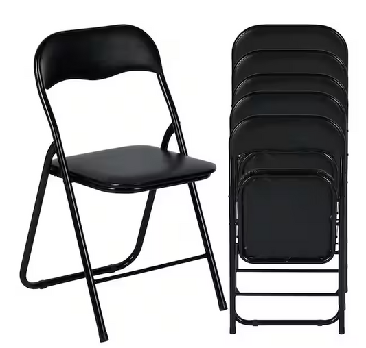 MAGOIU Black Metal Folding Utility Chair with Plastic Padded Seat and Steel Frame For Indoor and Outdoor (Set of 6)
