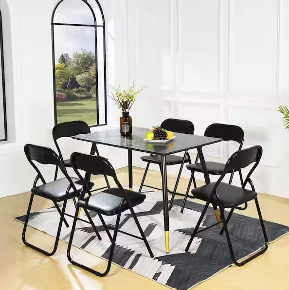 MAGOIU Black Metal Folding Utility Chair with Plastic Padded Seat and Steel Frame For Indoor and Outdoor (Set of 6)