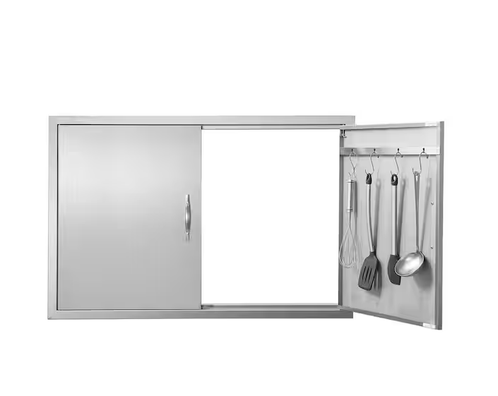 Double Outdoor Kitchen Door 39 in. W x 26 in. H BBQ Access Door Stainless Steel Flush Mount Door Wall Vertical Door