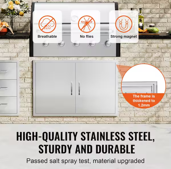 Double Outdoor Kitchen Door 39 in. W x 26 in. H BBQ Access Door Stainless Steel Flush Mount Door Wall Vertical Door