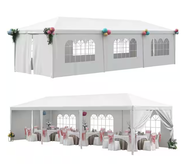 10 ft. x 30 ft. White Party Tent with Removable Sidewalls and Waterproof