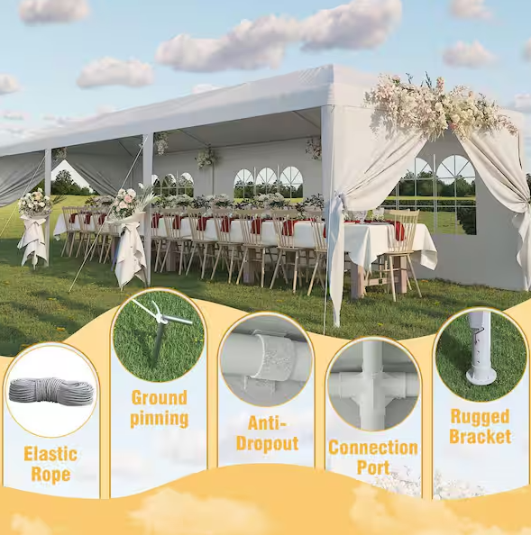 10 ft. x 30 ft. White Party Tent with Removable Sidewalls and Waterproof