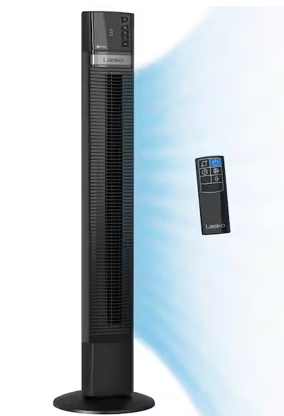 48 in. Xtra Air 4-Speed Tower Fan in Black with Carry Handle, Oscillating, Remote Control, Nighttime Setting, Timer
