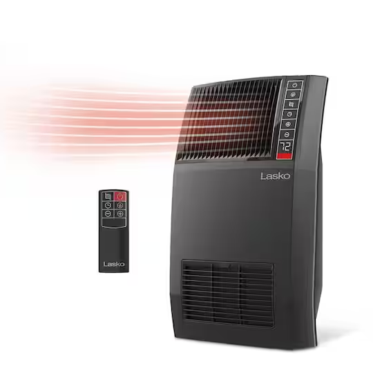 1500-Watt 20 in. Black Electric Console Ceramic Space Heater with Tip-Over Switch, Adjustable Louvers, Timer, Remote